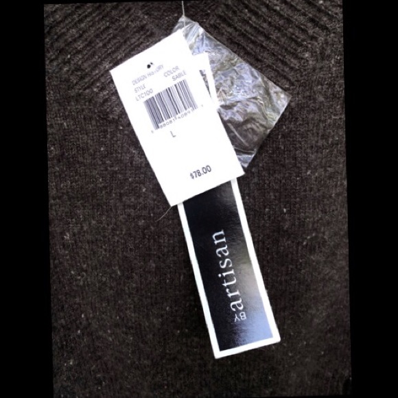 BY artisan GREY/BROWN HEATHER/TWEED V-NECK HOODIE CROPPED PULLOVER SWEATER - Picture 4 of 6